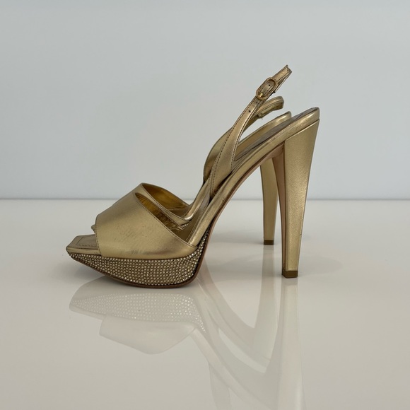 RENE CAOVILLA GOLD CRYSTAL PLATFORM SANDALS SIZE IT 37.5 /US 7.5 - Picture 12 of 17